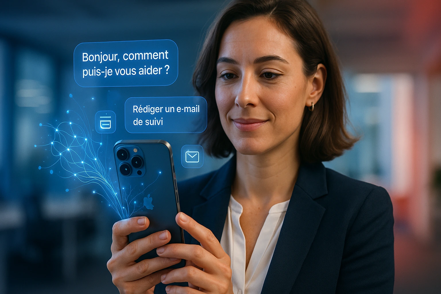 Interface iPhone montrant les fonctionnalités IA d'Apple Intelligence en 2025
