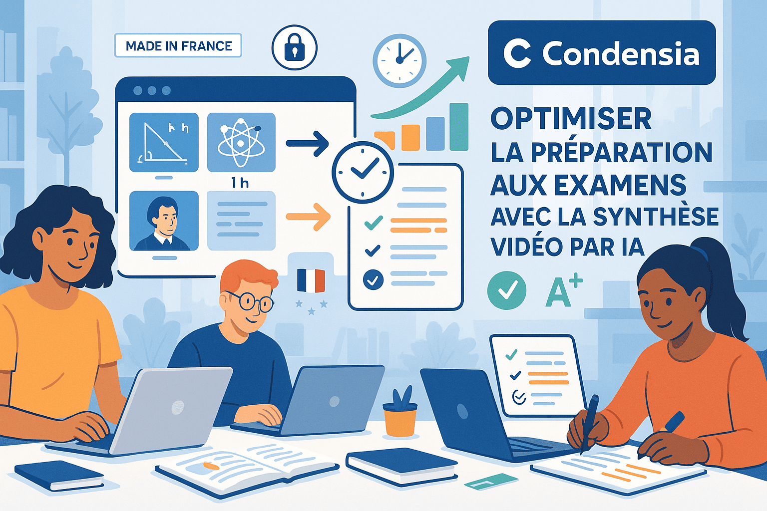 Étudiant utilisant l'IA pour résumer des vidéos éducatives sur son ordinateur portable