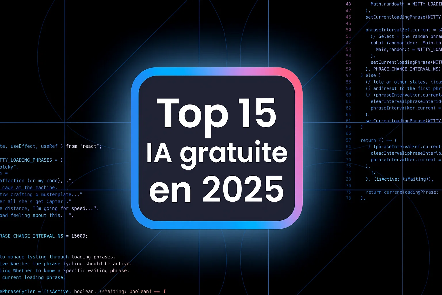 Interface moderne montrant différentes IA gratuites disponibles en 2025
